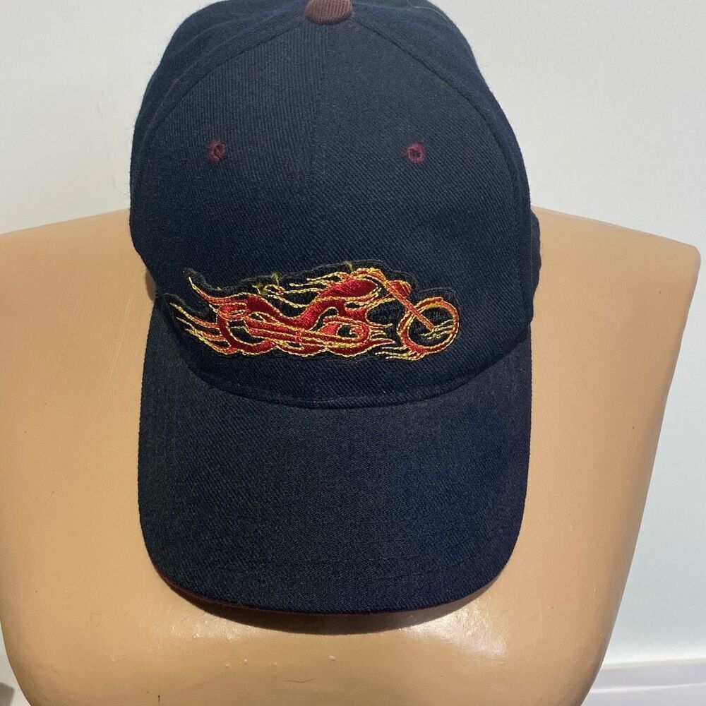 Men's Black Red Embroidered Flame‎ Motorcycle Wool Blend Baseball Cap Adjustable